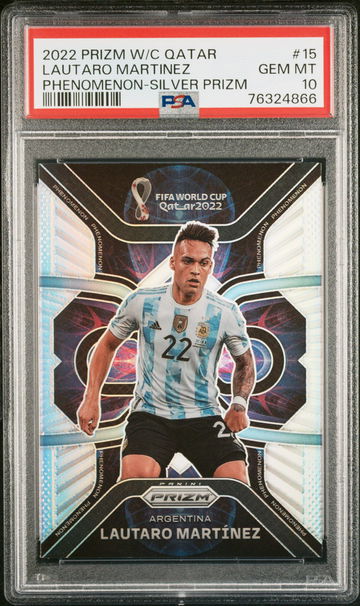 2022 PANINI LAUTARO MARTINEZ PRIZM WORLD CUP PHENOMENON SILVER #15 PSA 10
