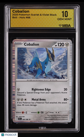 2025 Pokemon Scarlet & Violet Black Bolt Cobalion Holo MBA 10 #66
