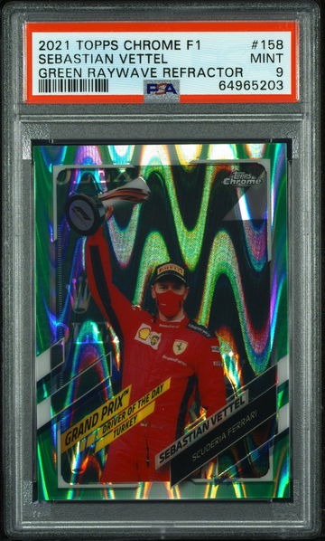 💎🚨 2021 Topps Chrome F1 SEBASTIAN VETTEL 🟢 Green Raywave /99 PSA 9 🏎🇩🇪