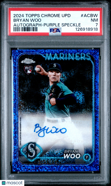 2024 Topps Chrome Update Chrome Baseball Update Series Autographs Bryan Woo #ACBW Purple Speckle PSA 7
