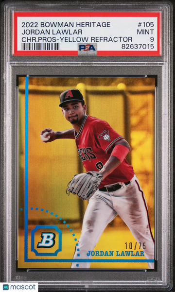 2022 Bowman Heritage Jordan Lawlar #105 CHR. Pros Yellow Refractor /75 PSA 9