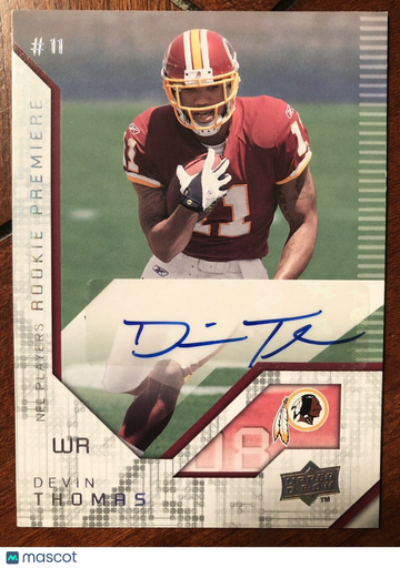 Devin Thomas 2008 Upper Deck Rookie Premiere Authentic Autograph Card Redskins