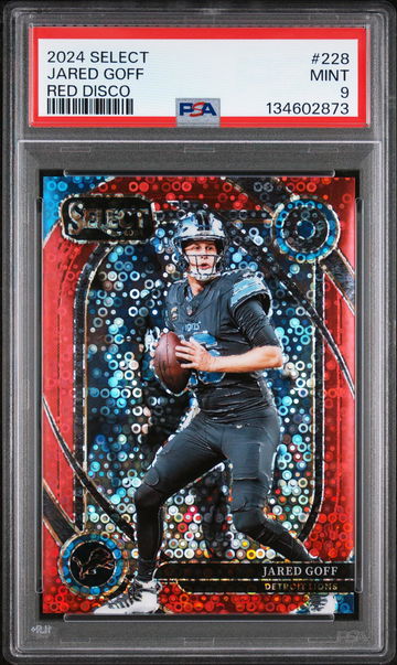 2024 Panini Select Red Disco Jared Goff #228 /49 PSA 9