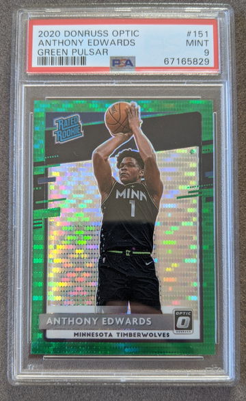 PSA 9 - 2020 Panini Donruss Optic Green Pulsar Anthony Edwards #151 RC RATED ROOKIE Timberwolves