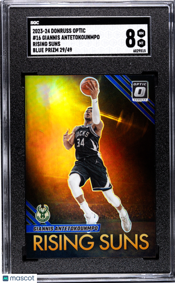 2023 Donruss Optic Giannis Antetokounmpo #16 Rising Suns Blue Prizm 49 SGC 8