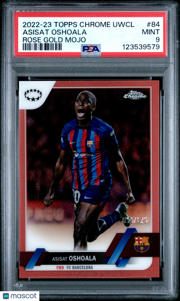 2022-23 Topps Chrome UEFA Women's Champions League Asisat Oshoala #84 Rose Gold Mojo 055/125 PSA 9