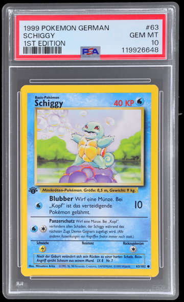 1999 Pokemon Base Set German Schiggy 1st Edition PSA 10