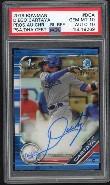 2019 Bowman Chrome Diego Cartaya Blue Refractor Auto PSA 10/10