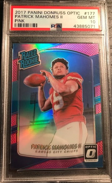Patrick Mahomes 2017 optic pink refractor rookie 10