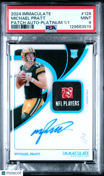 2024 Panini Immaculate Collection Michael Pratt #128 Patch Auto Platinum /1 PSA 9