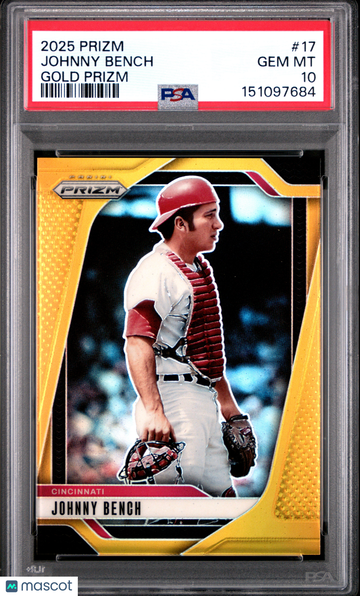 2025 Panini Prizm Johnny Bench #17 Gold /10 PSA 10