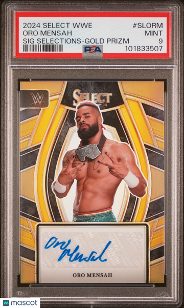 2024 Panini Select WWE Signature Selections Oro Mensah #SLORM Gold Prizm PSA 9