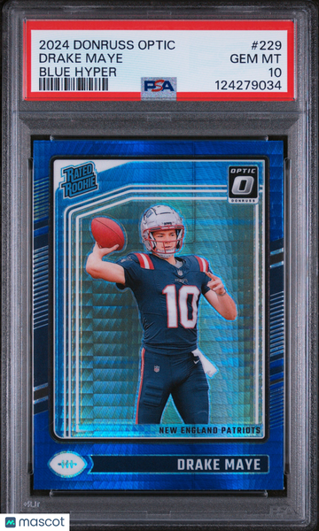 2024 Panini Donruss Optic Drake Maye #229 Blue Hyper PSA 10