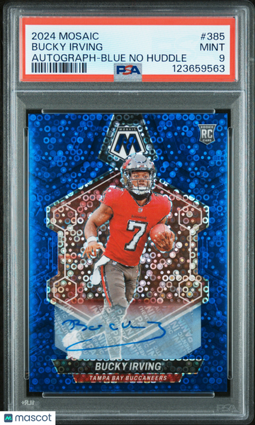 2024 Panini Mosaic Bucky Irving #385 Autograph Blue No Huddle PSA 9