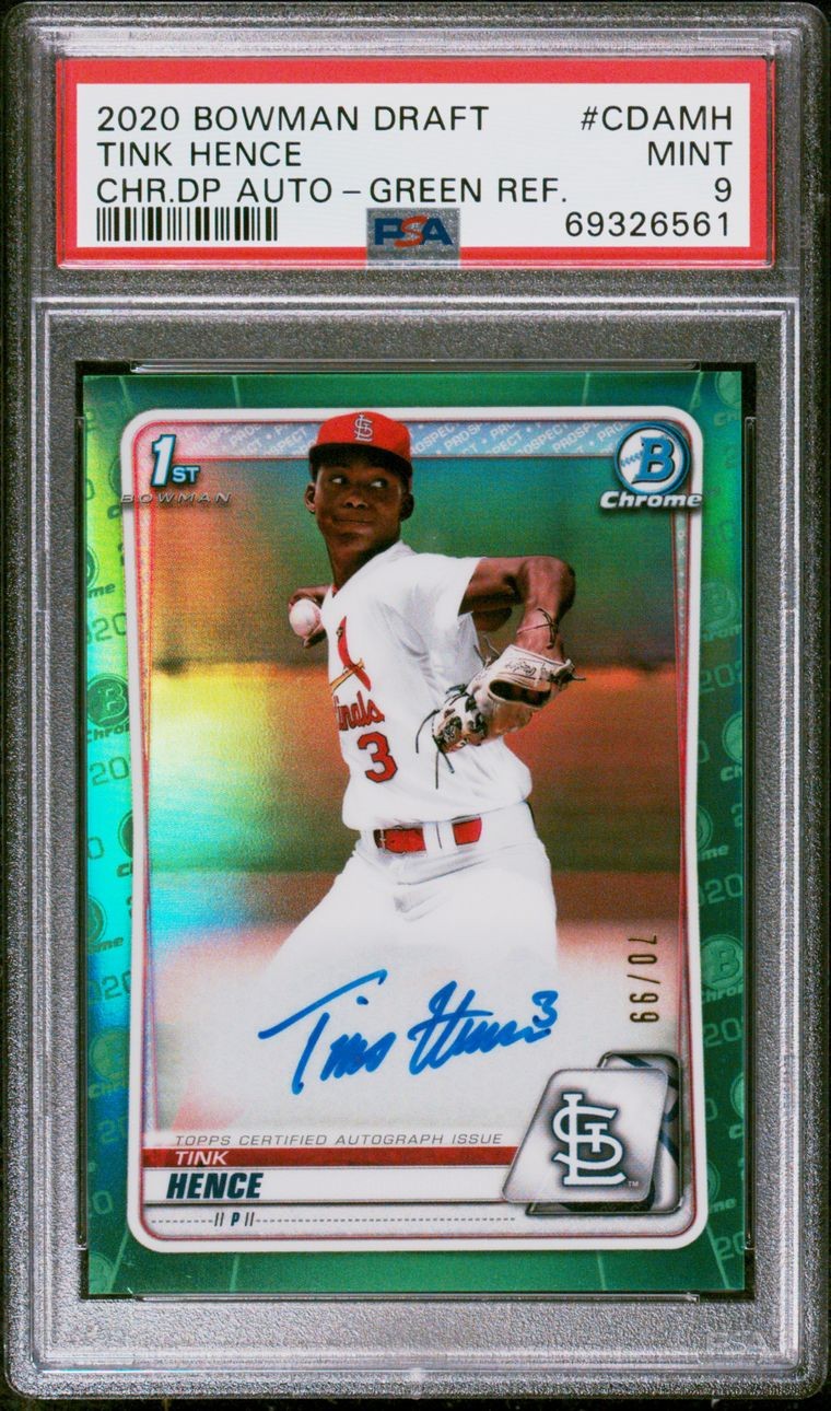 Tink Hence - 2020 Bowman Chrome Draft Picks - Green Refractor 70/99 - PSA 9