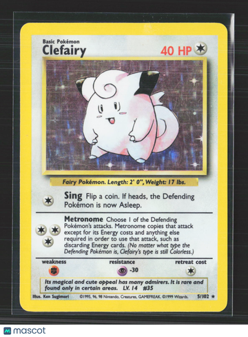 1999 Base Set Clefairy Holo Rare #5/102
