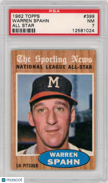 1962 Topps Warren Spahn #399 All Star PSA 7