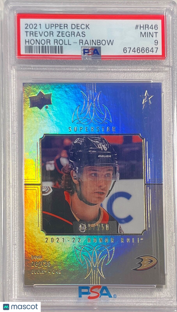 2021-2022 Upper Deck Honor Roll Trevor Zegras Rainbow PSA 9