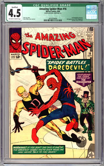 AMAZING SPIDER-MAN #16 CGC 4.5 FIRST DAREDEVIL CROSS-OVER STAN LEE STEVE DITKO 1964