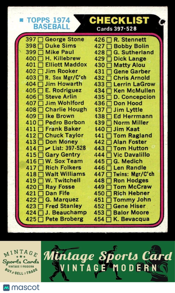 1974 Topps Checklist 397-528 #414