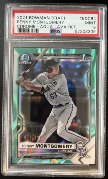 2021 Bowman Draft Benny Montgomery #BDC84 Chrome-Aqua Lava Ref. PSA 9