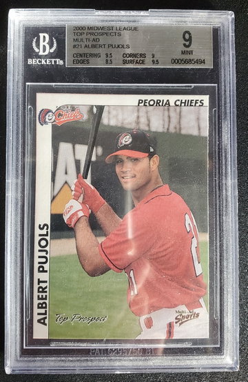 Albert Pujols 2000 Midwest League Multi-Ad Peoria Chiefs Top Prospect #21 Cardinals Minor Leagues Rookie RC BGS 9