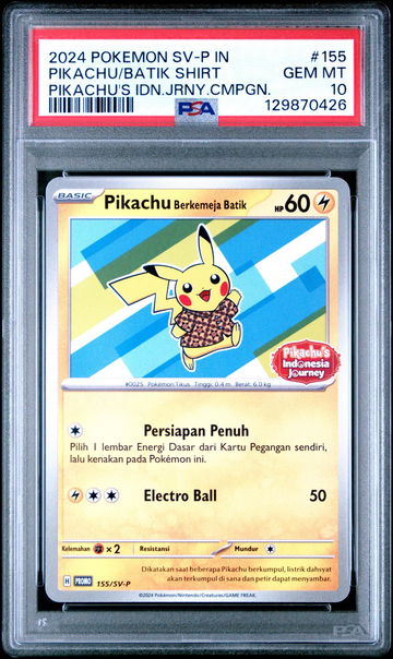 2024 Scarlet & Violet Promos Indonesian Pikachu's Indonesia Journey Pikachu In A Batik Shirt #155 PSA 10