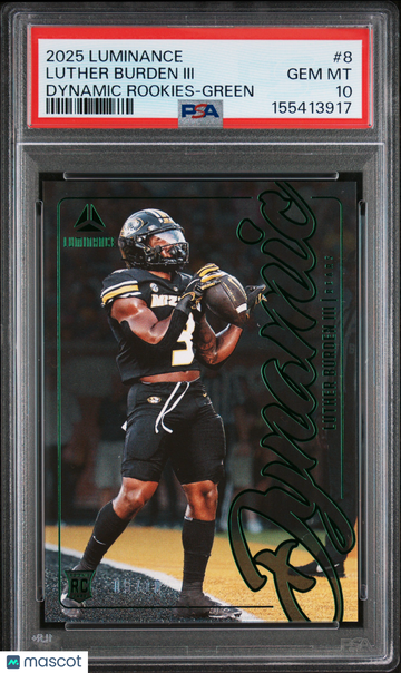 2025 Panini Luminance Dynamic Rookies Luther Burden III #8 Green /10 Rookie PSA 10