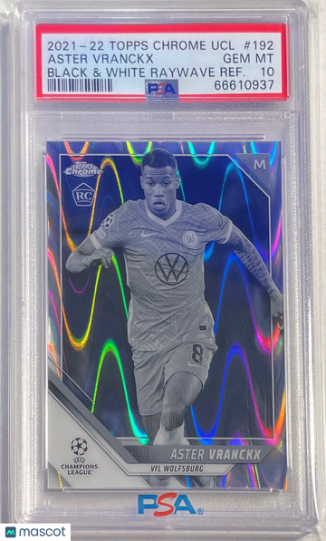 2021 Topps Chrome UEFA Champions League Aster Vranckx #192 Black & White Raywave Refractor PSA 10