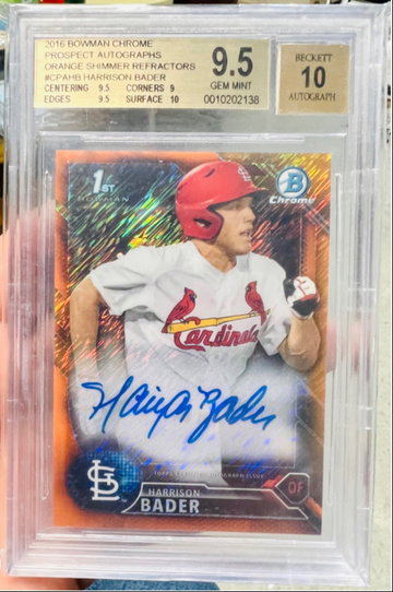 2016 Bowman Chrome Harrison Bader /10 Orange Shimmer BGS 9.5/10