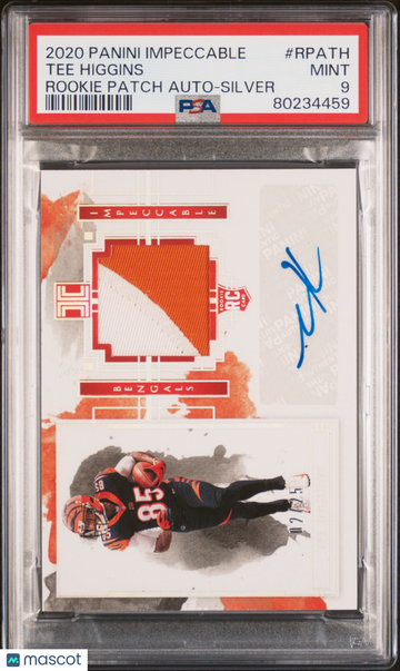 2020 Panini Impeccable Rookie Patch Autographs Tee Higgins #RPATH Silver PSA 9