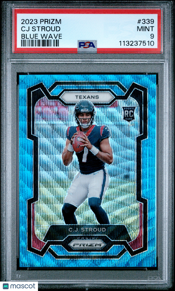 2023 Panini Prizm CJ Stroud #339 Blue Wave /199 Short Print Rookie PSA 9