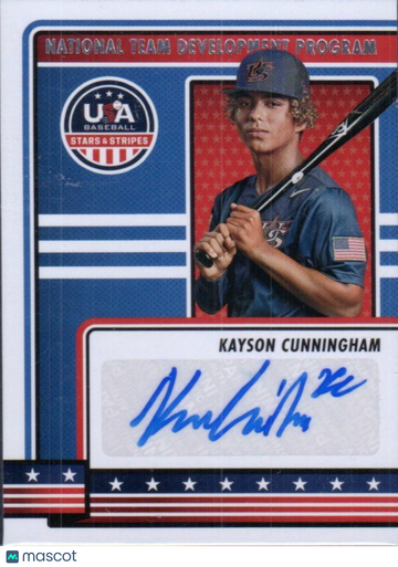 2023 Panini Stars & Stripes USA Baseball Kayson Cunningham #NTDP-KC National Team Development Program Signatures AU