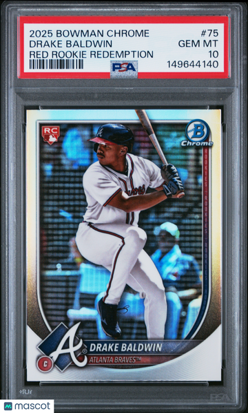 2025 Bowman Chrome Drake Baldwin #75 Red Rookie Redemption PSA 10