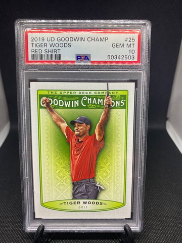 2019 UD Goodwin Champ. Tiger Woods Red Shirt #25 PSA 10