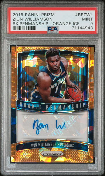 2019 Prizm Zion Williamson Orange Ice Rookie Penmanship Auto PSA 9