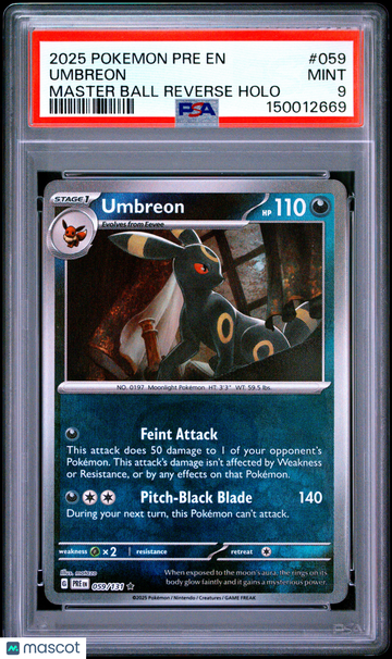 2025 Pokemon S&V Prismatic Evolutions Umbreon Master Ball Reverse Holo PSA 9 #059/131