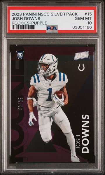 2023 PANINI NATIONAL SILVER PACKS JOSH DOWNS #15 RC ROOKIE #/25 PURPLE PSA 10