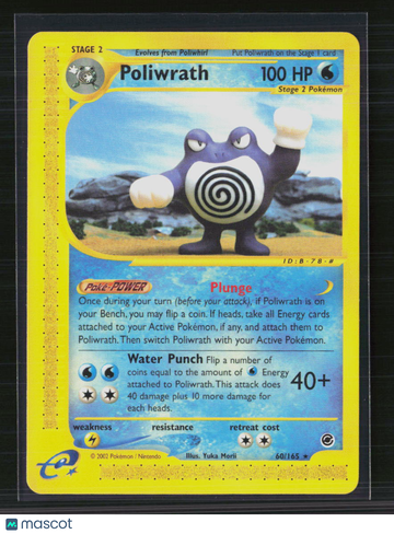 2002 Expedition Base Set Poliwrath Holo Rare #60/165