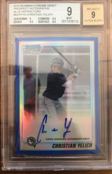 Christian Yelich blue refractor BGS 9 auto 9