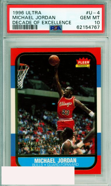 1996 ULTRA MICHAEL JORDAN #U-4 DECADE OF EXCELLENCE HOF BULLS PSA 10 GEM MT