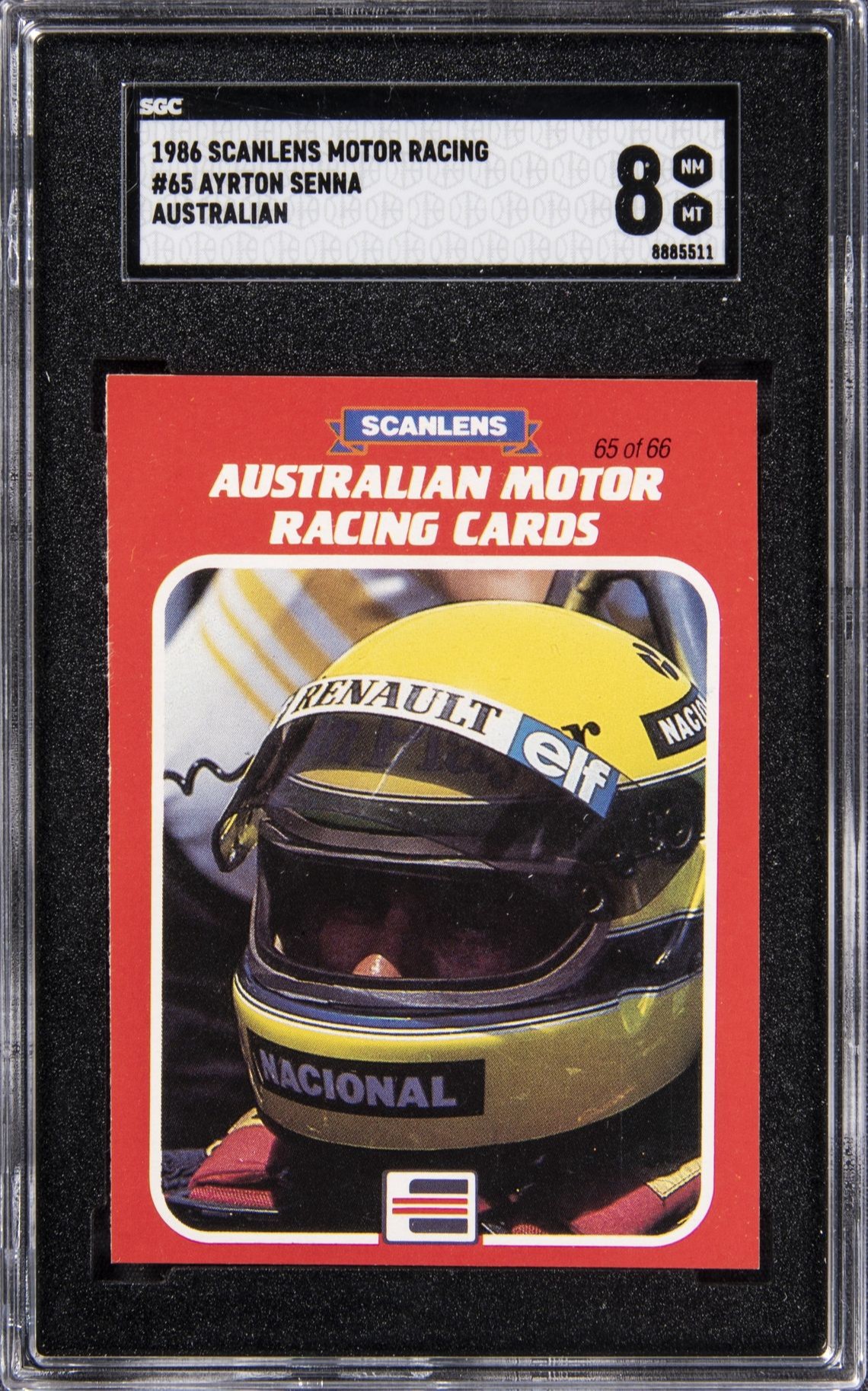 1986 Scanlens Australian Motor Racing #65 Ayrton Senna ROOKIE - SGC 8 NM-MT