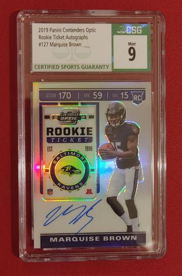 2019 Panini Contenders Optic Rookie Ticket Autographs Baltimore Ravens Marquise Brown 