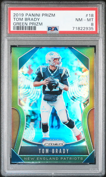 2019 Panini Prizm Green Prizm Tom Brady #18 PSA 8