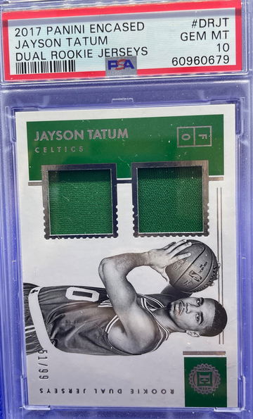 2017-18 Panini Encased Jayson Tatum Dual Rookie Jerseys /99 PSA 10 Gem Mint SP