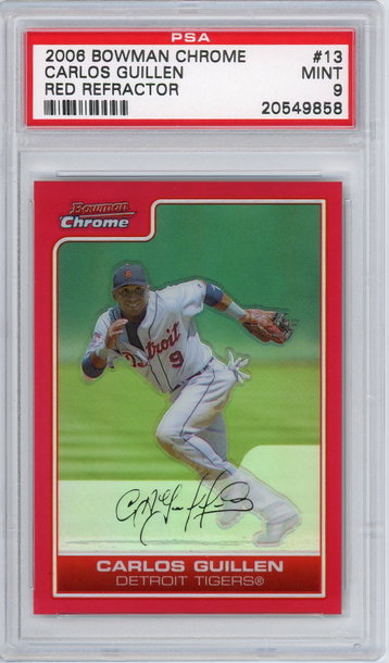 Carlos Guillen Red Refractor 2006 Bowman Chrome PSA 9 MINT /5