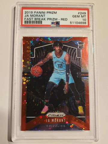 2019 Panini Prizm #249 JA MORANT Fast Break Prizm Red RC PSA 10 💎 Mint 