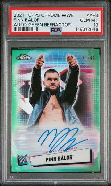 2021 Topps Chrome WWE Autographs Green Refractor Finn Balor #AFB /99 PSA 10