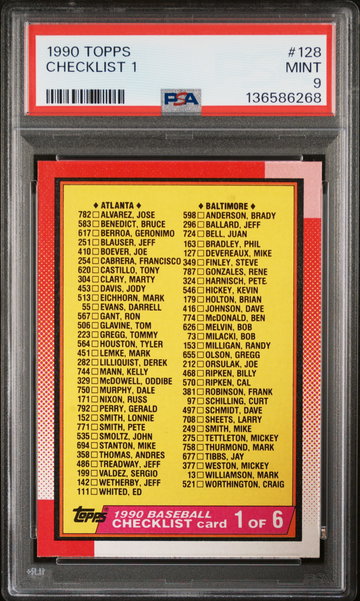 1990 Topps Checklist 1 #128 PSA 9