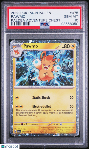 2023 Pokemon Pal EN-Paldea Evolved Pawmo Paldea Adventure Chest PSA 10 #075